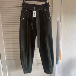 Ulla Johnson Olive Green Cropped Paperbag Waist Pants